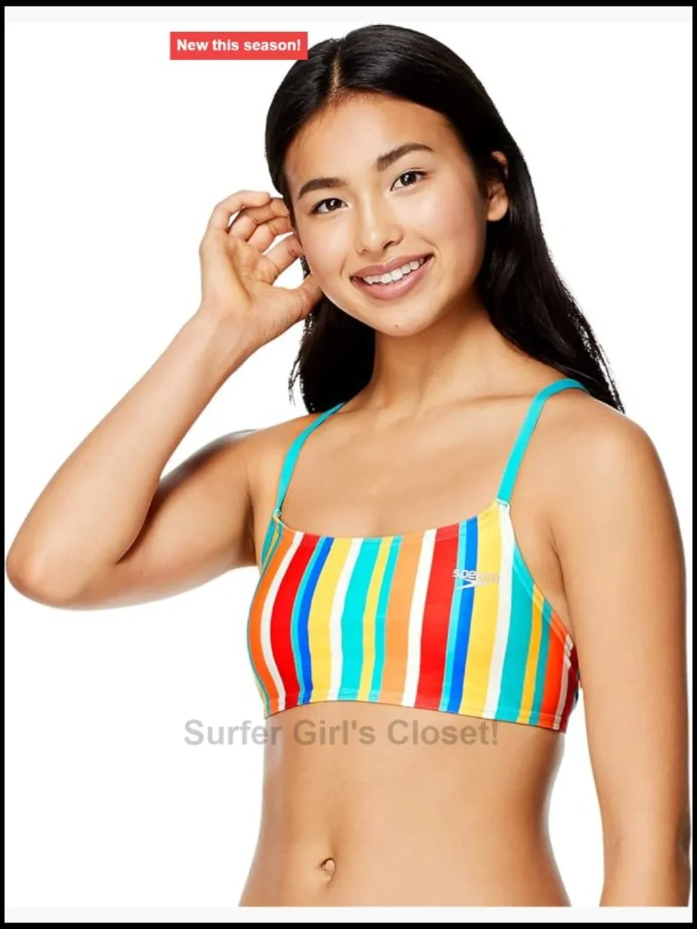 Speedo Print Strappy Back Swim Top Bikini Adjustable UPF 50+